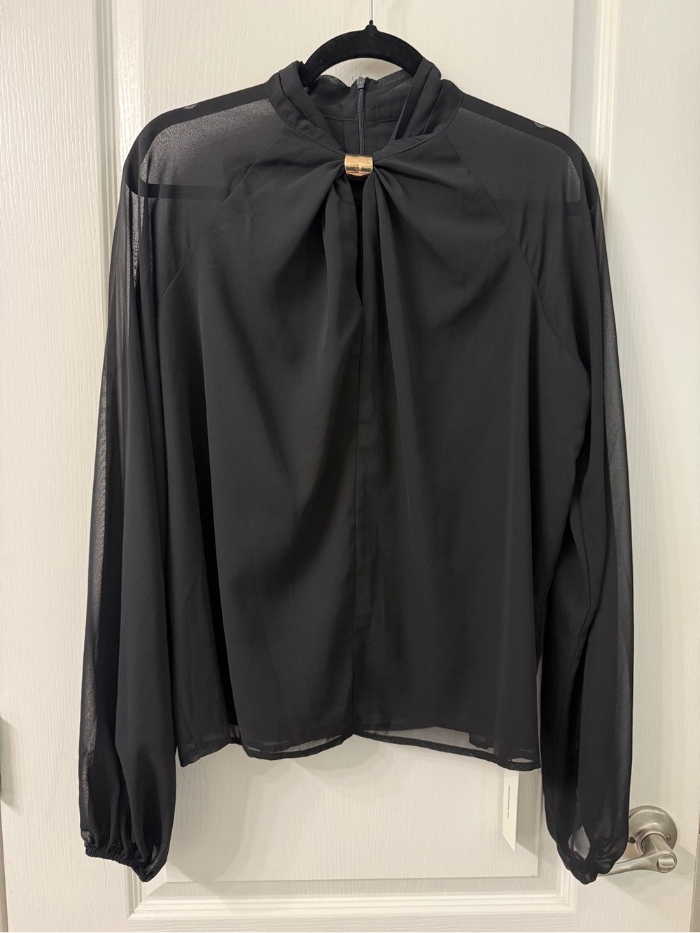 Commense Black Semi-Sheer Chiffon Blouse with Metal Accent - Picture 5 of 7